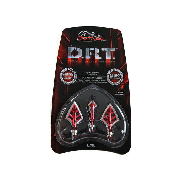 Three-pack of D.R.T. 100-125gr red hunting broadheads.