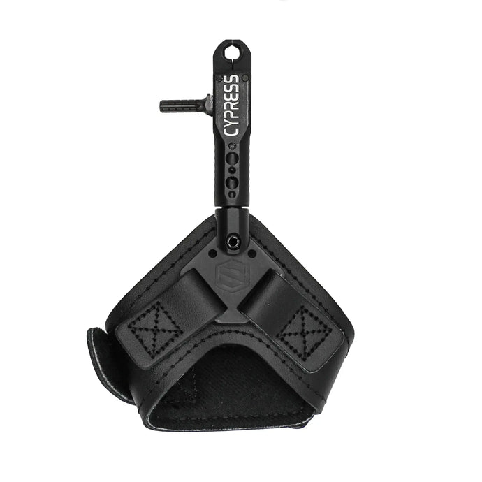 Scott Archery Plus Release Cypress Double Jaw Buckle Strap in Black, showcasing a durable design for archery enthusiasts.