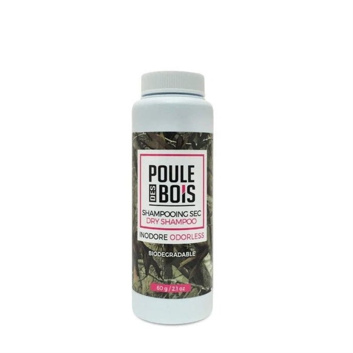 Poule des Bois dry shampoo, featuring a natural, scent-free formula, designed for effortless hair refreshment and volume.