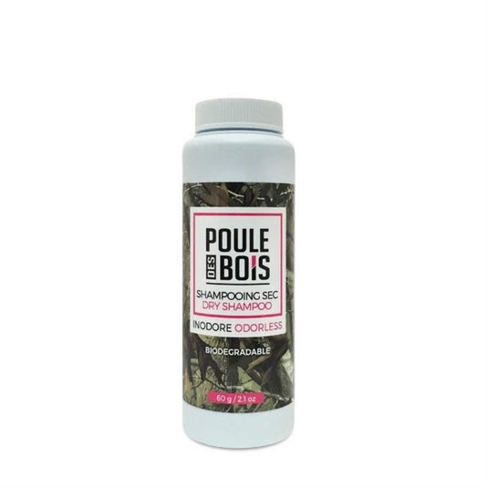 Poule des Bois dry shampoo, featuring a natural, scent-free formula, designed for effortless hair refreshment and volume.