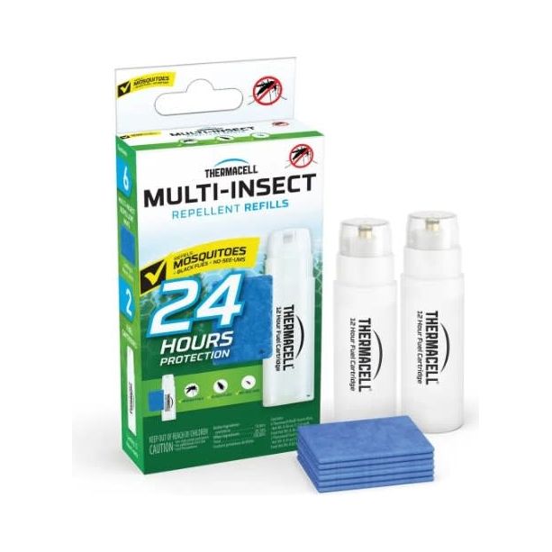 Thermacell Plus 24-hour mosquito repellent refills, designed for effective outdoor protection against mosquitoes, featuring a sleek packaging design.