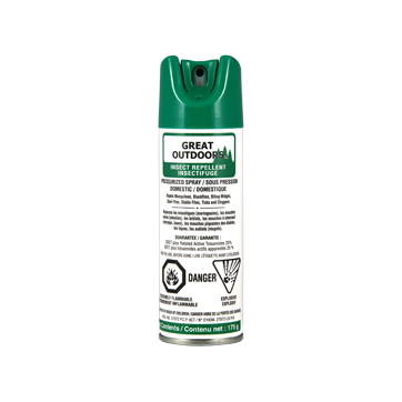 Great Outdoors Insectifuge aerosol spray 175G, designed for effective insect repellent protection in outdoor environments.
